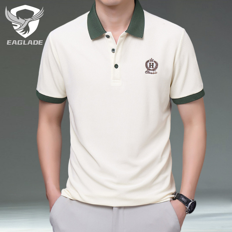 เสื้อยืดโปโลผู้ชาย คอปก ระบายอากาศได้ดี สีเบจ EAGLADE F39-1-T206