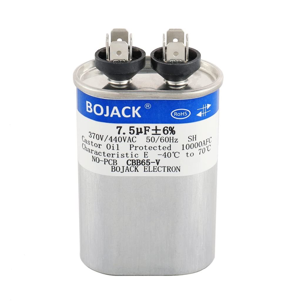 BOJACK 7.5 uF ±6% 7.5 MFD 370V/440V CBB65 Oval Run Start Capacitor สําหรับ AC Motor Run หรือ Fan Sta