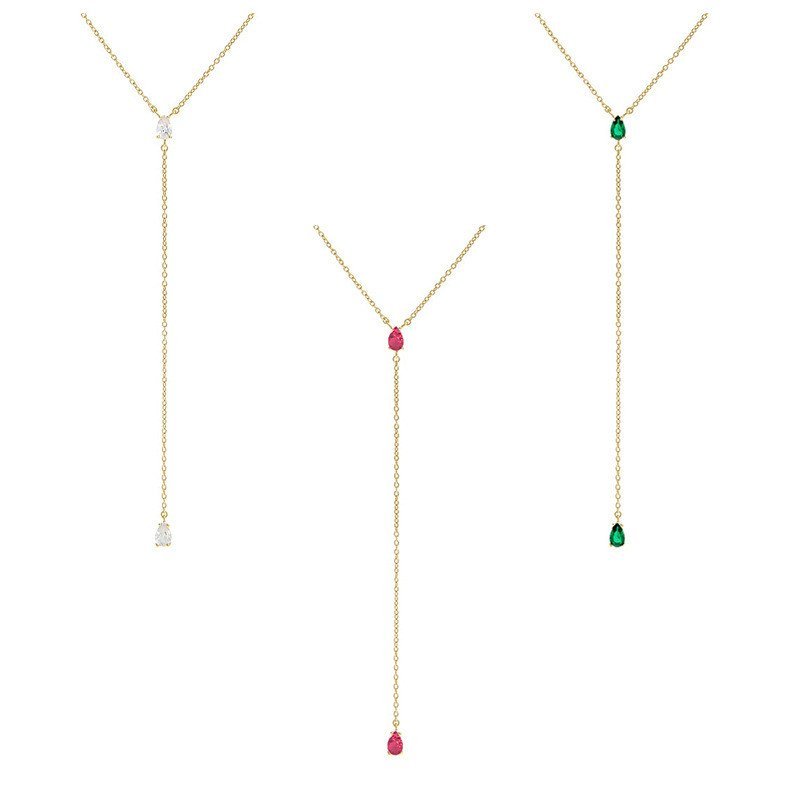 Simple s925 เพชรสวมสร้อยคอยุโรปอเมริกันสุภาพสตรี Clavicle แฟชั่นทุกวันเงินสเตอร์ลิง Y-Shaped XU2O