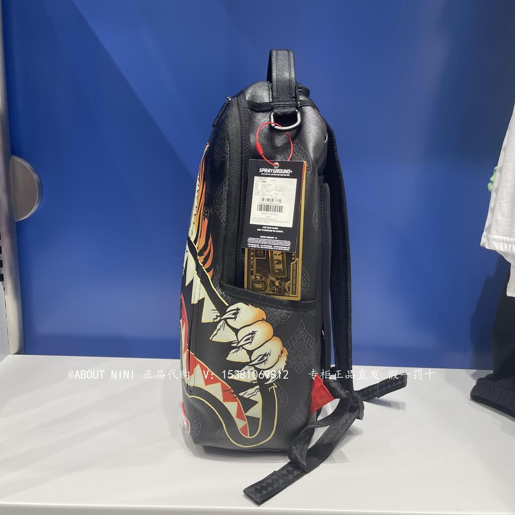 SprayGround Tiger Print Street Wear Shark Mouth Backpack เคาน์เตอร์ในประเทศ Daigou0835719