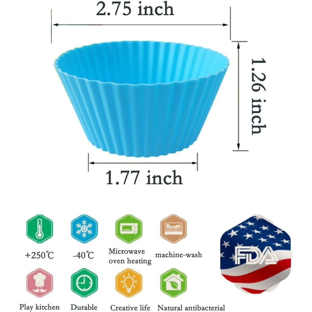 Reusable Silicone Cupcake Baking Cups 24 Pack, 2.75 inch Cups, & Non-stick Muffin Liners for Party H