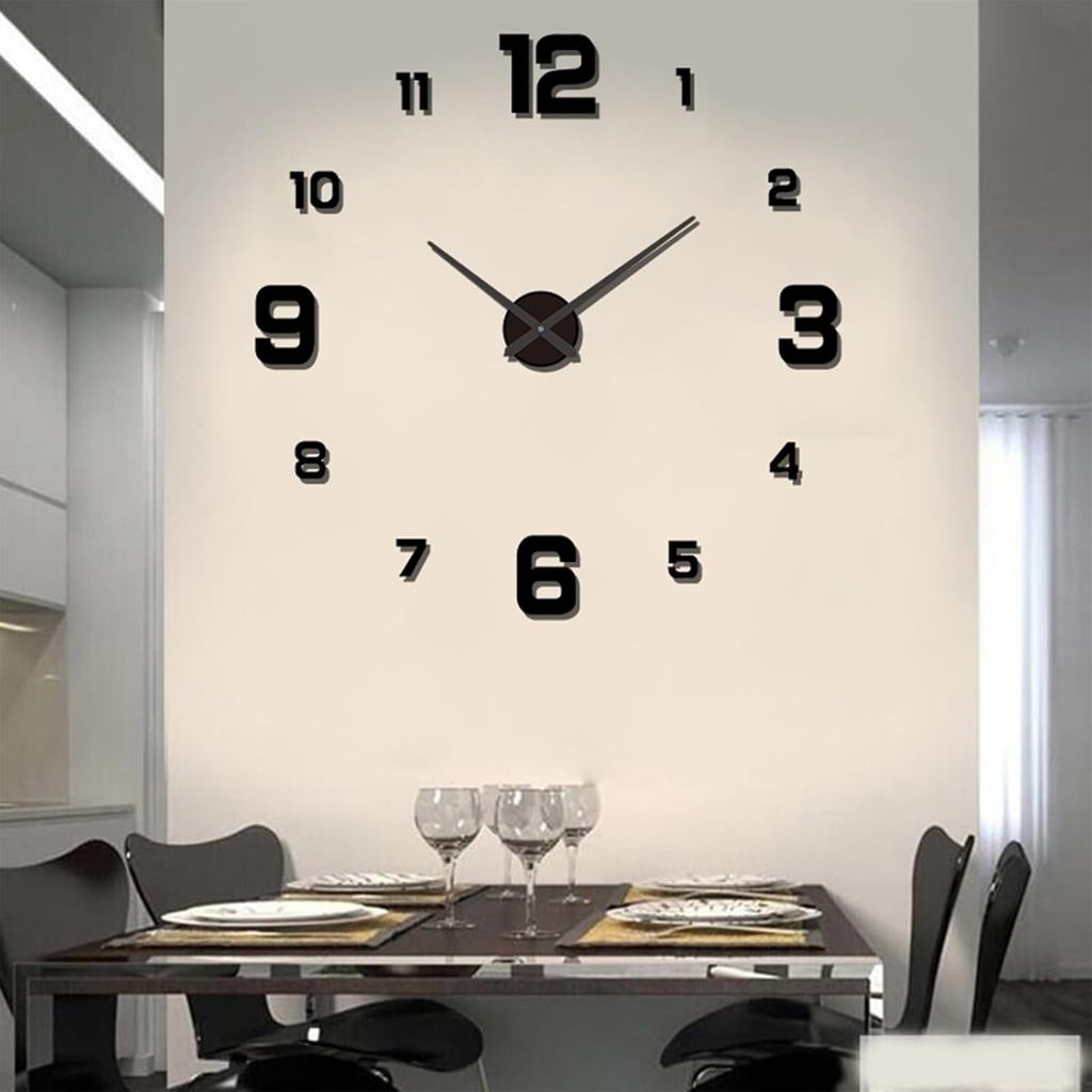 Frameless DIY Wall Clock, Large 3D DIY Wall Clock, Modern 3D Wall Clock Decor Sticker Frameless Wall