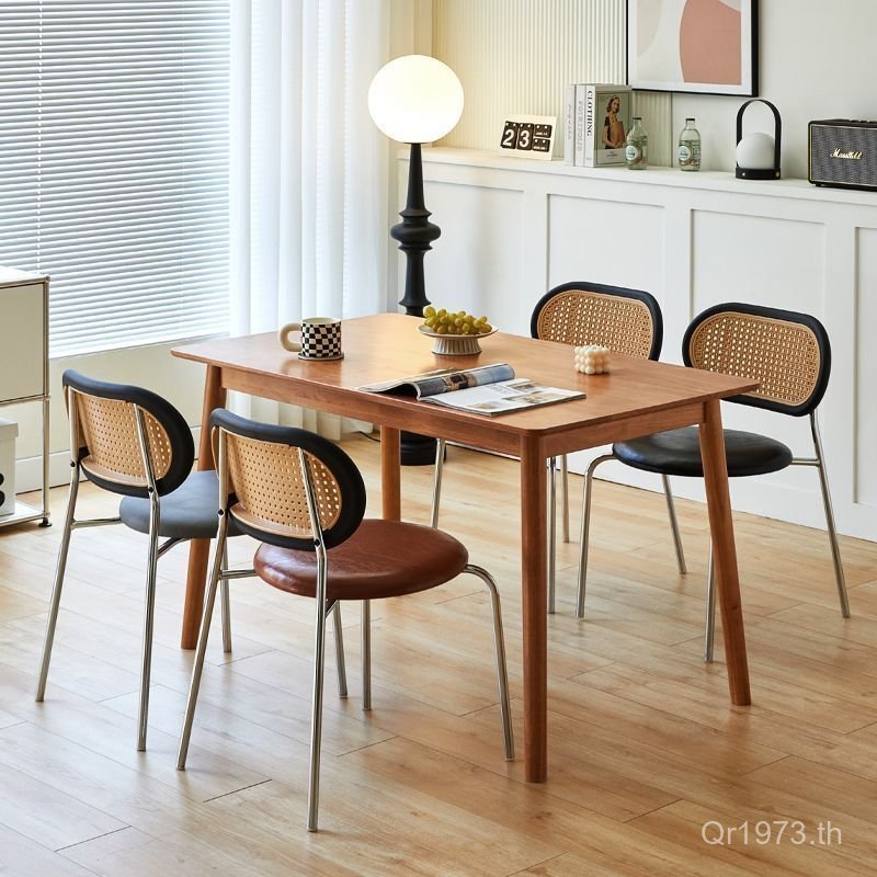 ยุคกลาง Nordic เก้าอี้รับประทานอาหาร ins บ้านระเบียง Leisure โรงงานหวาย Influencer Retro เก้าอี้ครีม