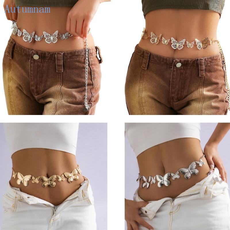 โซ่ท้องผีเสื้อAUTU พร้อมสายคาดเอวและเข็มขัด สไตล์แฟชั่นสำหรับกางเกงยีนส์