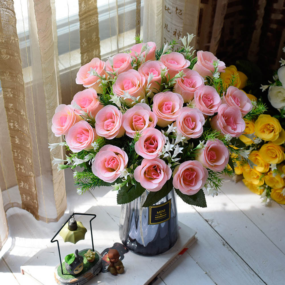 ช่อบูเก้กุหลาบx18 แซมตุ้มจิ๋ว ดอกกุหลาบ ดอกไม้ประดิษฐ์ ดอกไม้ปลอม ช่อดอกไม้ ตกแต่งบ้าน พร็อพถ่ายรูป - รูปที่ 2