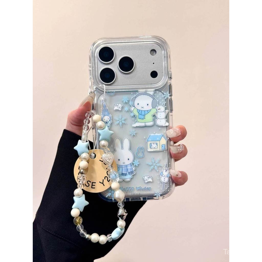 เคสโทรศัพท์เหมาะสําหรับiPhone 7 8 X XS XR XSMAX 11 12 13 14 15 16 17 Pro max Plus Air Snowflake Rabbit + Chain Shock-Resistant Shock-Resistantป้องกันกรณีรวมทุกอย่างกรณีDFXJ