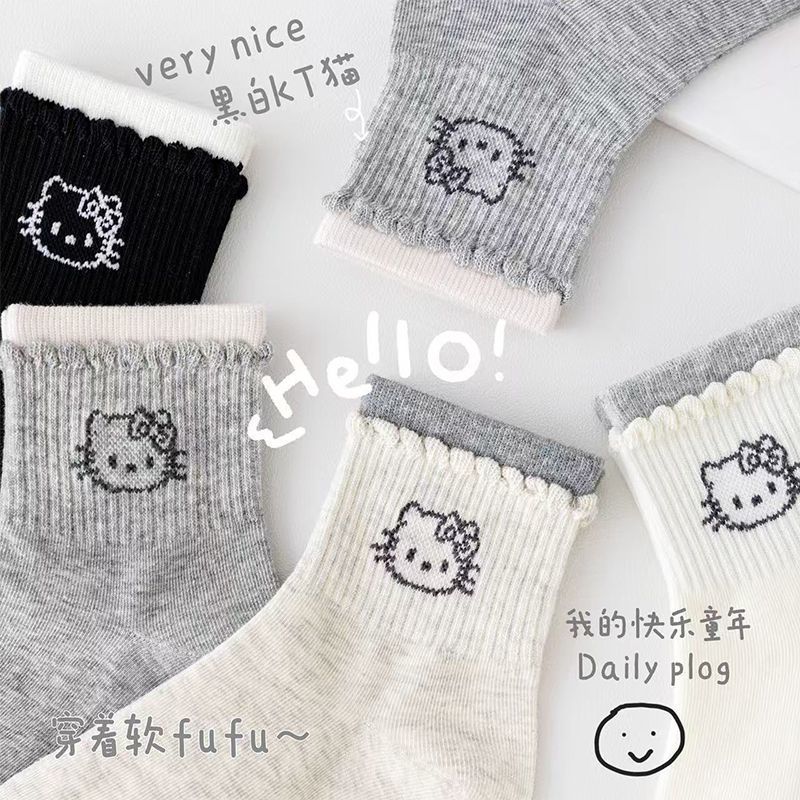 5 คู่สาวถุงเท้าฤดูหนาวเด็กสไตล์เกาหลี อิน การ์ตูน เคที ลูกไม้เจ้าหญิงน่ารักฤดูใบไม้ผลิ มิดครูว์ นักเรียน - รูปที่ 7