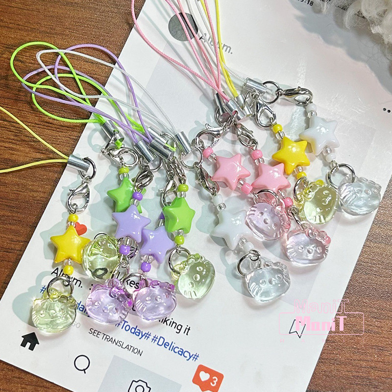 [MTech]สายคล้องโทรศัพท์มือถือ Lanyard Dopamine จี้โทรศัพท์รูปหัวแมวดาว ขนาดเล็ก ประดับลูกปัดเล็กๆ สดใหม่ ห้อยกระเป๋า