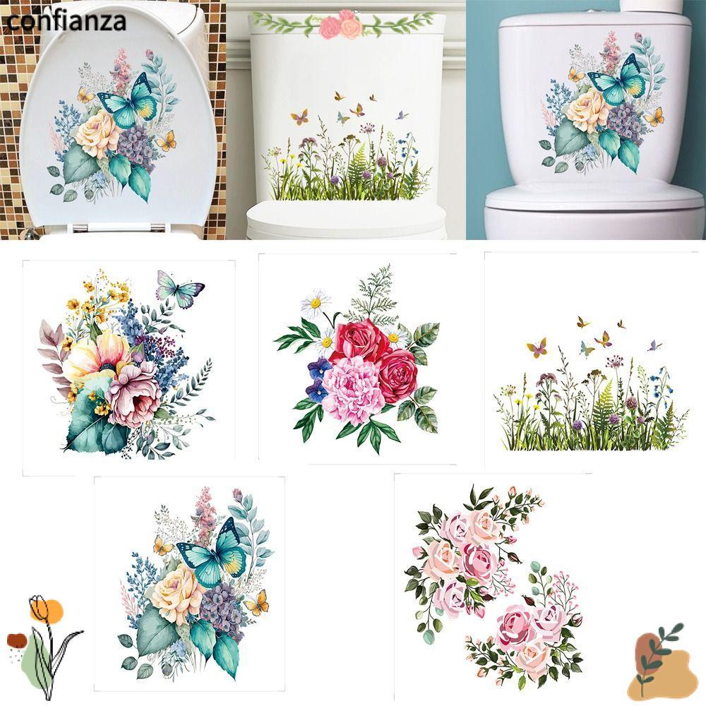 CONFIANZA สติกเกอร์ลายผีเสื้อดอกไม้สำหรับห้องน้ำและฝาชักโครก DIY ติดเองง่ายๆ เพิ่มความสวยงามให้บ้าน