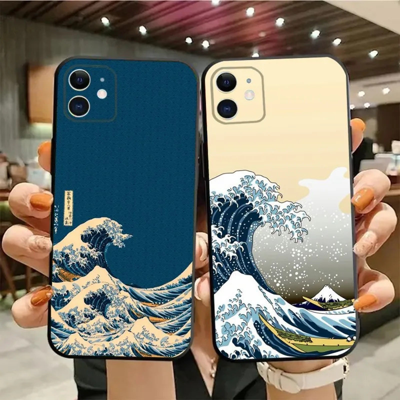 TK-1 Great Wave Kanagawaเคสโทรศัพท์สําหรับiPhone 13 12 Pro Plus Mini X XS XR 8 7 6 S Plus SEนุ่มสีดํ