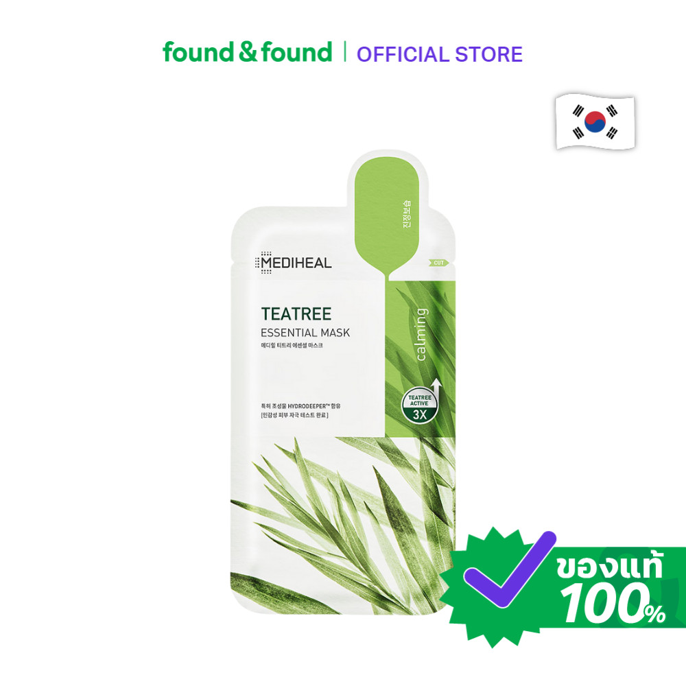 Mediheal Teatree Essential Mask Calming Moisture มาส์กหน้า สูตรทีทรีคาล์มมิ่ง สำหรับผิวมัน found & found
