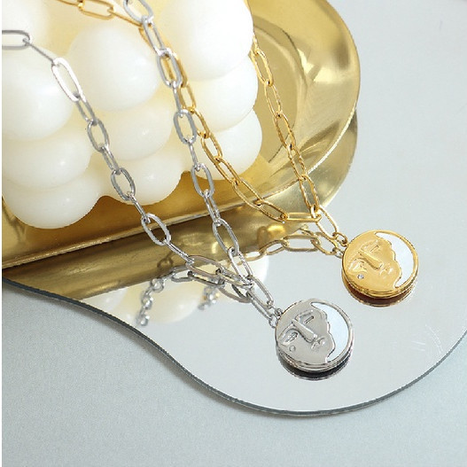 316L สแตนเลส Moon Face สร้อยคอจี้เรขาคณิต Cubic Zirconia – การออกแบบแฟชั่นเรียบง่าย, เครื่องประดับกั