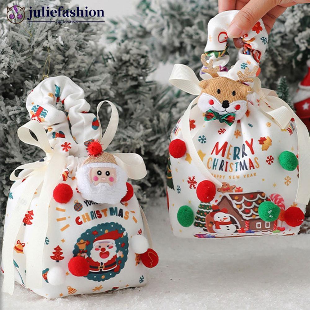 JULIEFASHION คริสต์มาส Eve บรรจุภัณฑ์ถุงของขวัญ Xmas Santa Claus Merry คริสต์มาสเด็กถุงขนม Noel Merr