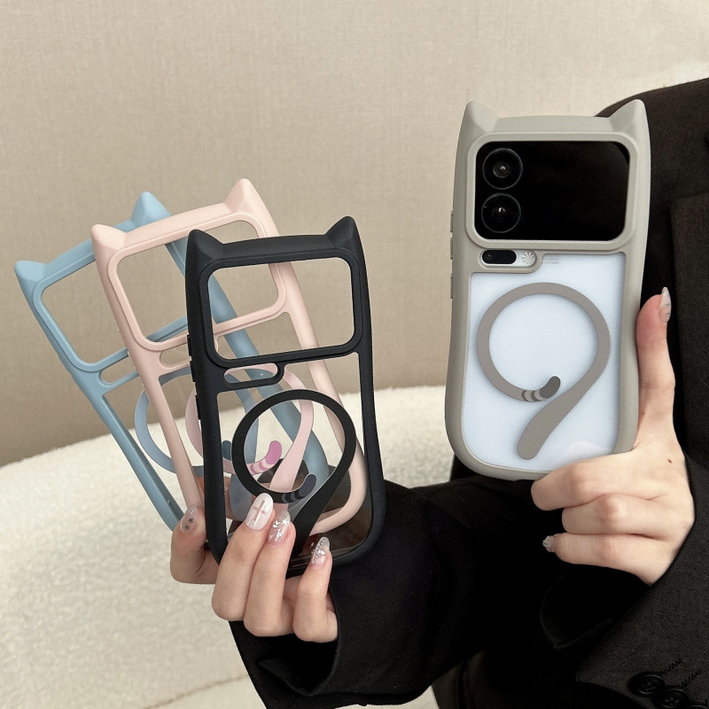 เกาหลีน่ารักหูแมว Matte Clear Magnetic เคสโทรศัพท์สําหรับ Xiaomi 17 Pro Max 17 Pro 15 Ultra 15 Pro 14 Ultra 14 Pro ไร้สายชาร์จ Hard อะคริลิคกันกระแทกปกหลัง