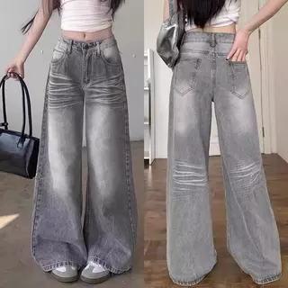 K JEANS กางเกงยีนส์สาวอวบ Baggy สีเทาแต่งเฟส ไซต์ 2XL-6XL เอว34-42 ความยาว40-42นิ้ว