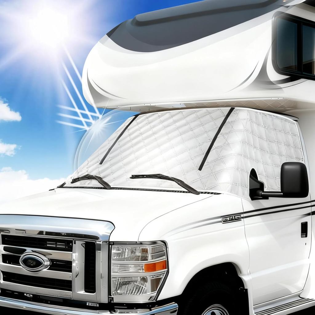 RV หน้าต่างกระจกหิมะสําหรับ Class C Ford E450 1997-2025 Motorhome, ฝาครอบกระจกหน้ารถสําหรับน้ําแข็งแ