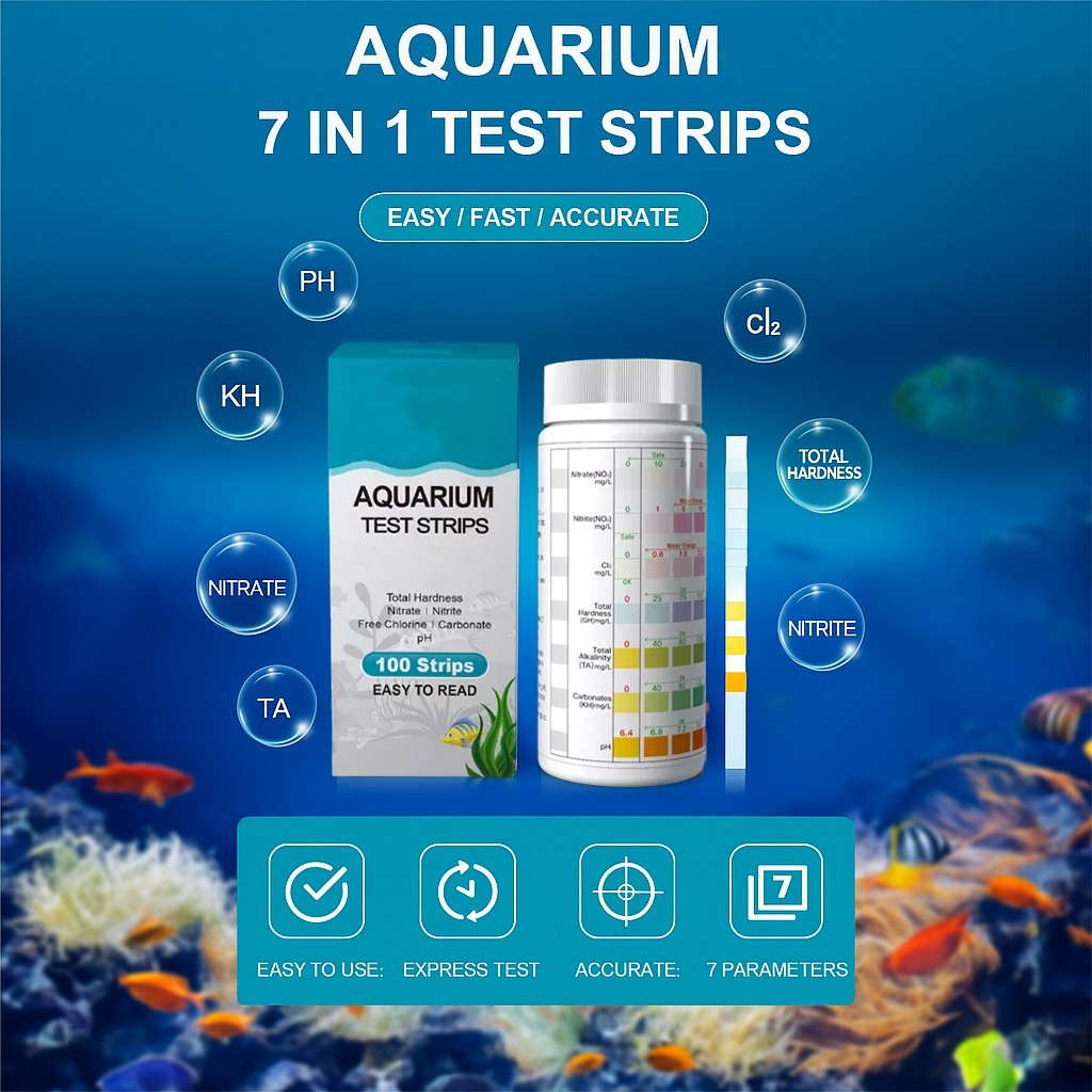 แผ่นวัดคุณภาพน้ำ 6in1 สำหรับตู้ปลาสวยงาม NH3/NH4+/NO2/NO3/pH/CL2/GH,KH,TA