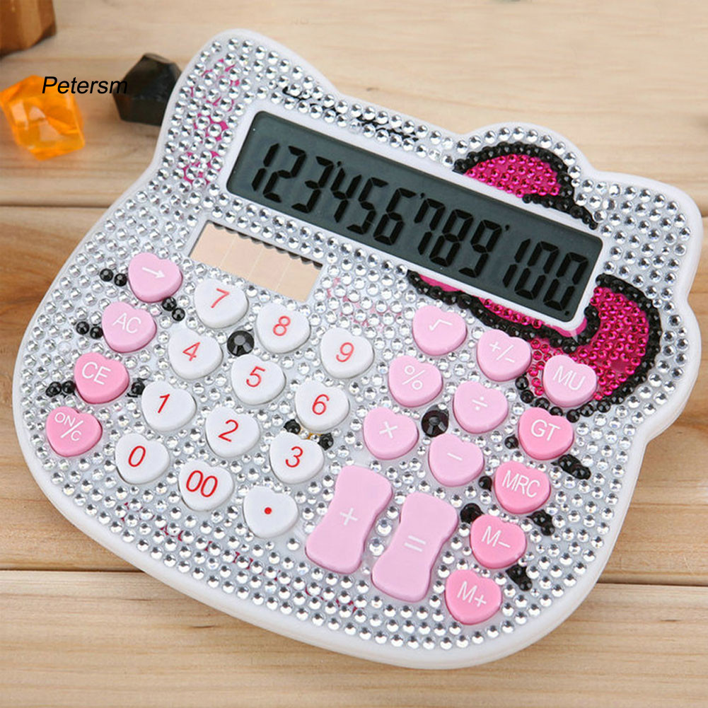 PP การ์ตูนน่ารัก Hello Kitty Rhinestone เครื่องคิดเลขพลังงานแสงอาทิตย์อุปกรณ์สํานักงานโรงเรียน - รูปที่ 6