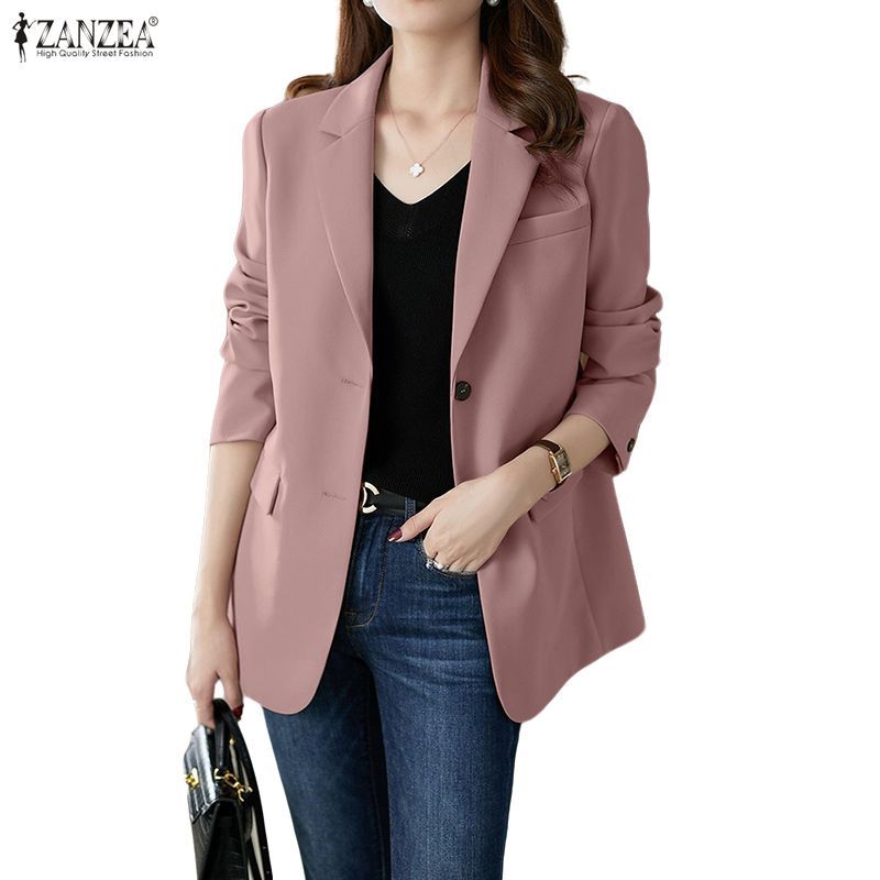 ZANZEA แจ๊คเก็ตทำงานสไตล์เกาหลี มีปกและแขนยาว สไตล์เรียบหรู