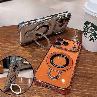 แท่นชาร์จไร้สายแม่เหล็กแบบใสสุดหรู พร้อมเคสซิลิโคนใส รองรับ iPhone 17 16 15 14 13 12 11 Pro Max Air Plus กันกระแทก เคสแข็งใสกันกระแทก ปกป้องด้านหลังและเพิ่มความสวยงาม