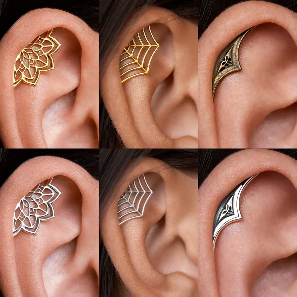 Spider Web ต่างหูโกธิกสำหรับผู้ชายและผู้หญิง Halloween Hollow Crescent สตั๊ด ZM6O