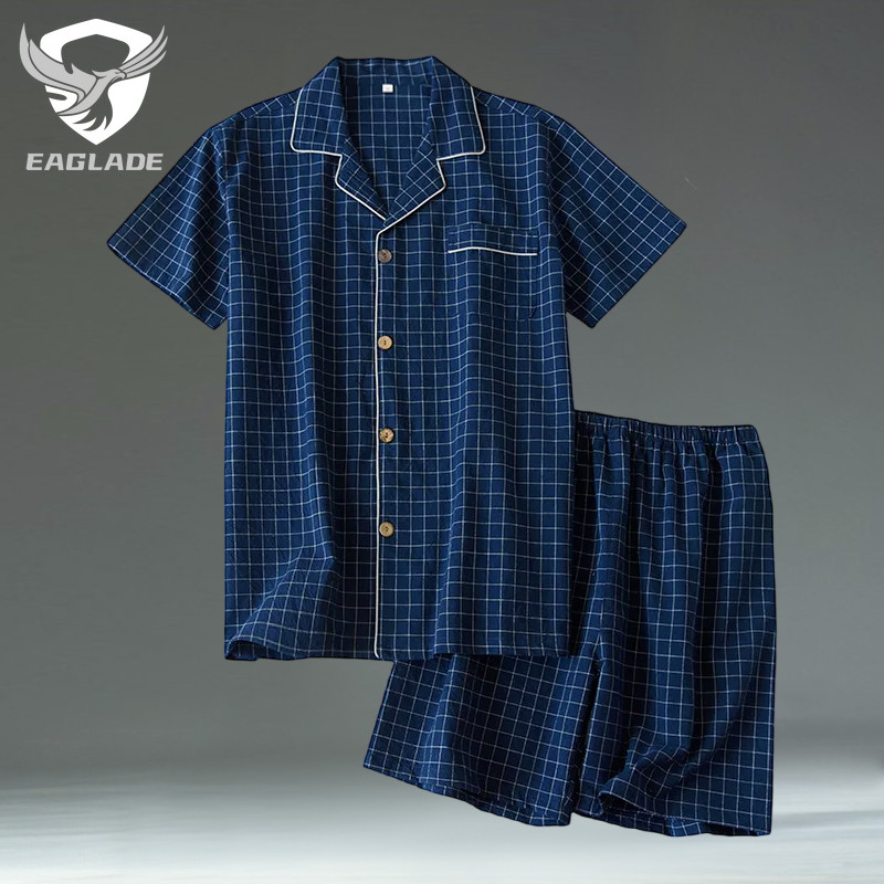 EAGLADE ชุดนอนสำหรับผู้ชาย ยืดได้และระบายอากาศ สีกรมท่า G07