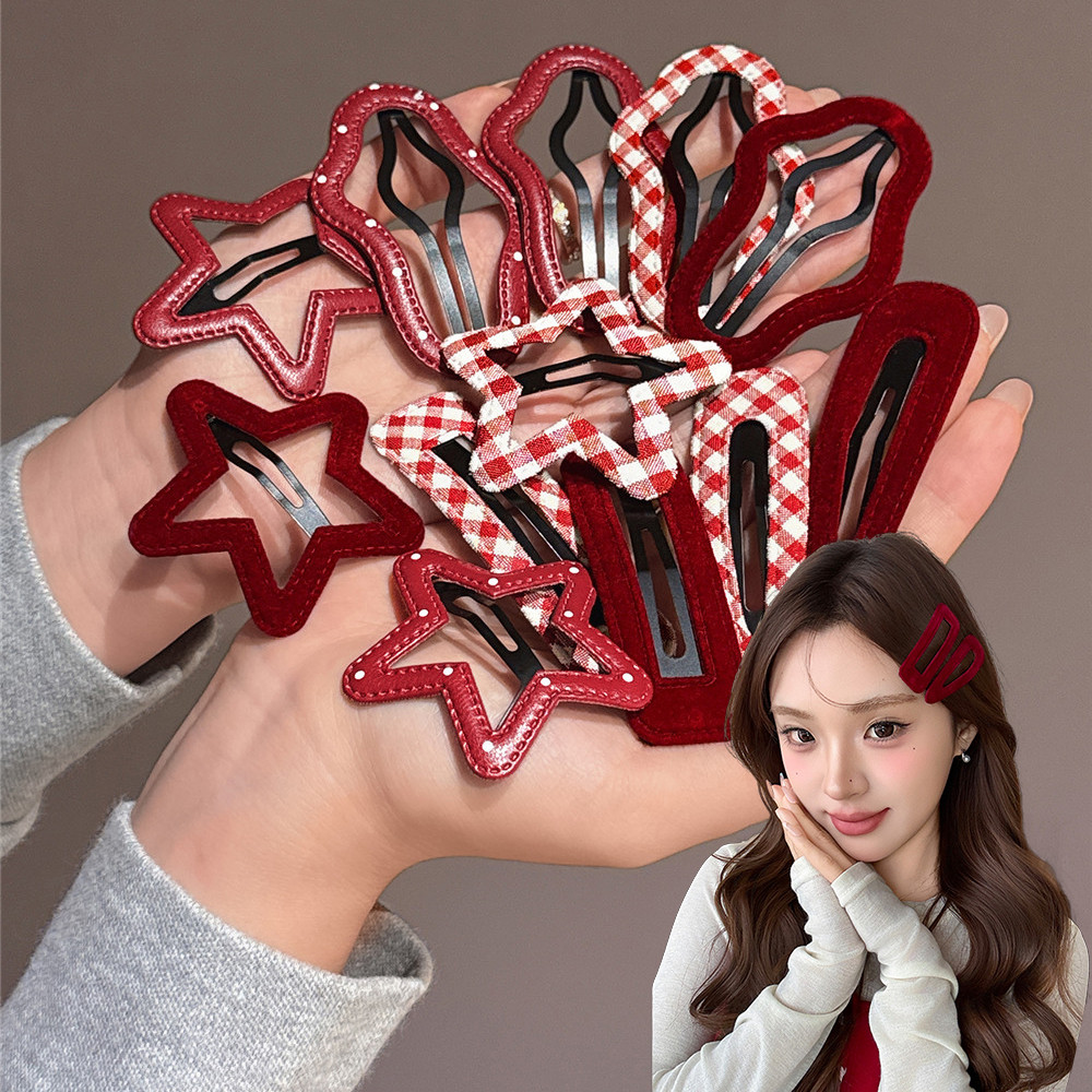 กิ๊บติดผมผ้าลายจุดสีแดงเครื่องประดับผมใหม่สไตล์ด้านข้างคลิปหน้าม้าผมหัก