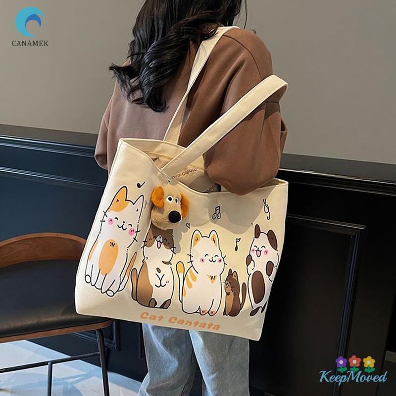 KeepMoving กระเป๋าผ้าใบการ์ตูนน่ารักสําหรับผู้หญิงความจุขนาดใหญ่กระเป๋าสะพายอเนกประสงค์กระเป๋าถือลําลองCombting Toteกระเป๋ากระเป๋าสะพายใหม่