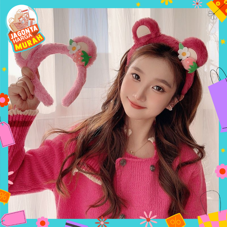 GBV สตรอเบอร์รี่หมีแถบคาดศีรษะ Bondu คอสเพลย์หูหมี Motif ผู้หญิงผ้าพันคอสีชมพูสตรอเบอร์รี่หมีน่ารักส