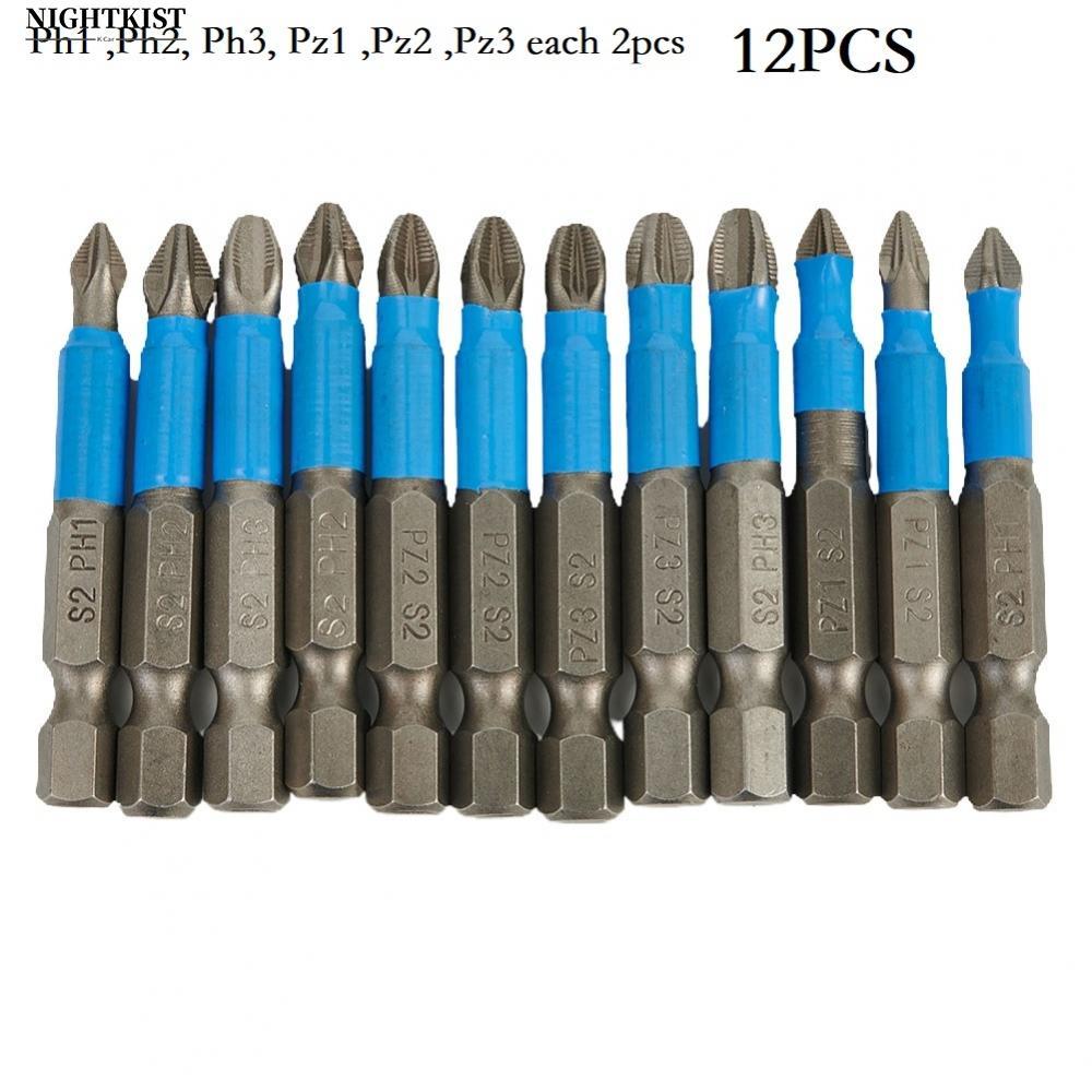 ไขควงบิต 12 ชิ้นแม่เหล็กลื่นไฟฟ้า PH1/PH2/PH3/PZ1/PZ2/PZ3