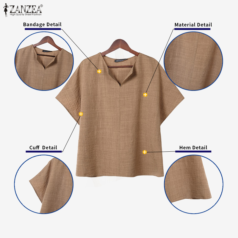 ZAANZE ผู้หญิงเสื้อเบลาส์หลวมแบบครัวเนค สไตล์เกาหลีเรียบหรู - รูปที่ 5