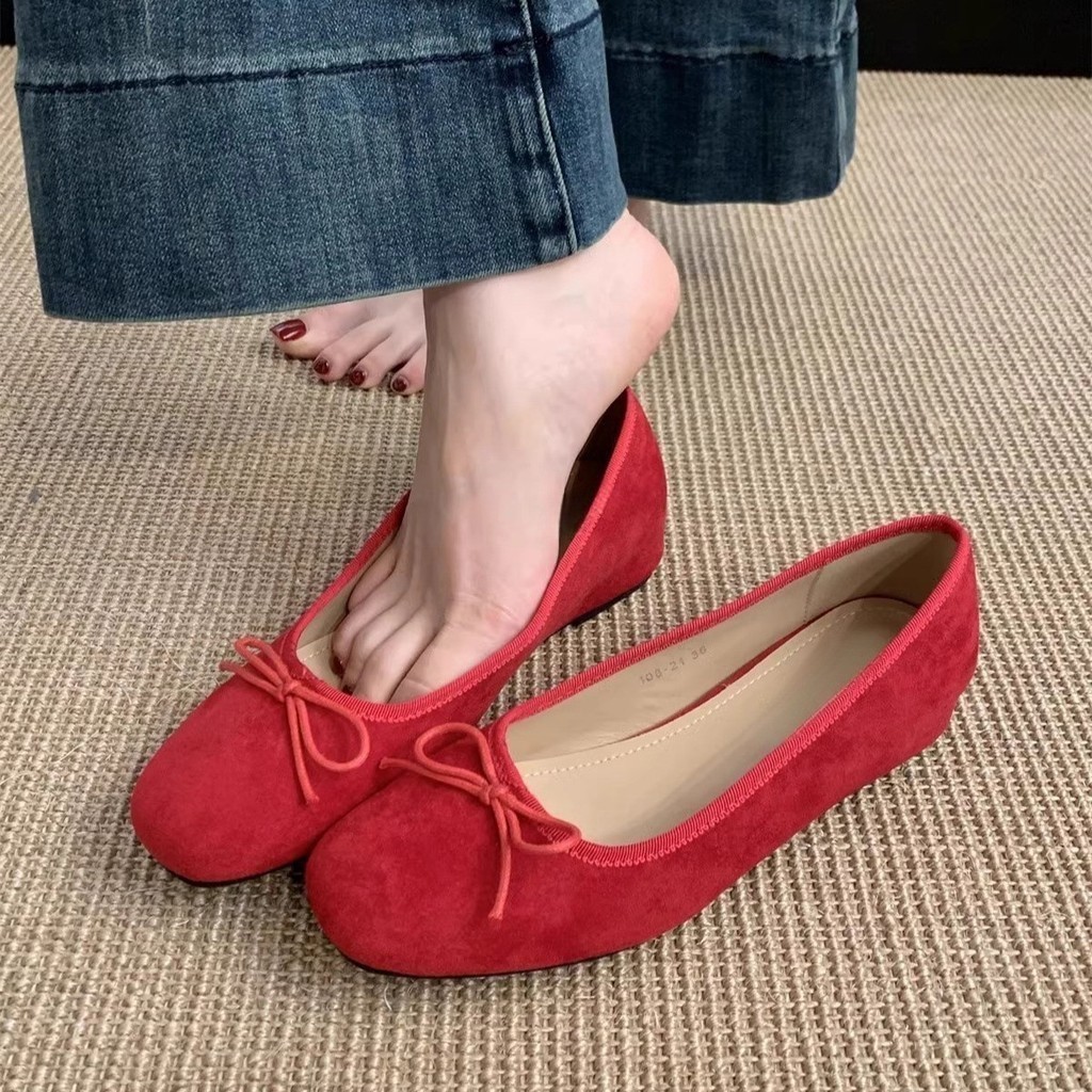 รองเท้าแมรี่เจนแฟชั่นสำหรับผู้หญิง พื้นแบน หัวรองเท้าทรงกลม วัสดุหนังกลับ สวมใส่สบาย เหมาะสำหรับใส่ไปทำงาน - รูปที่ 7