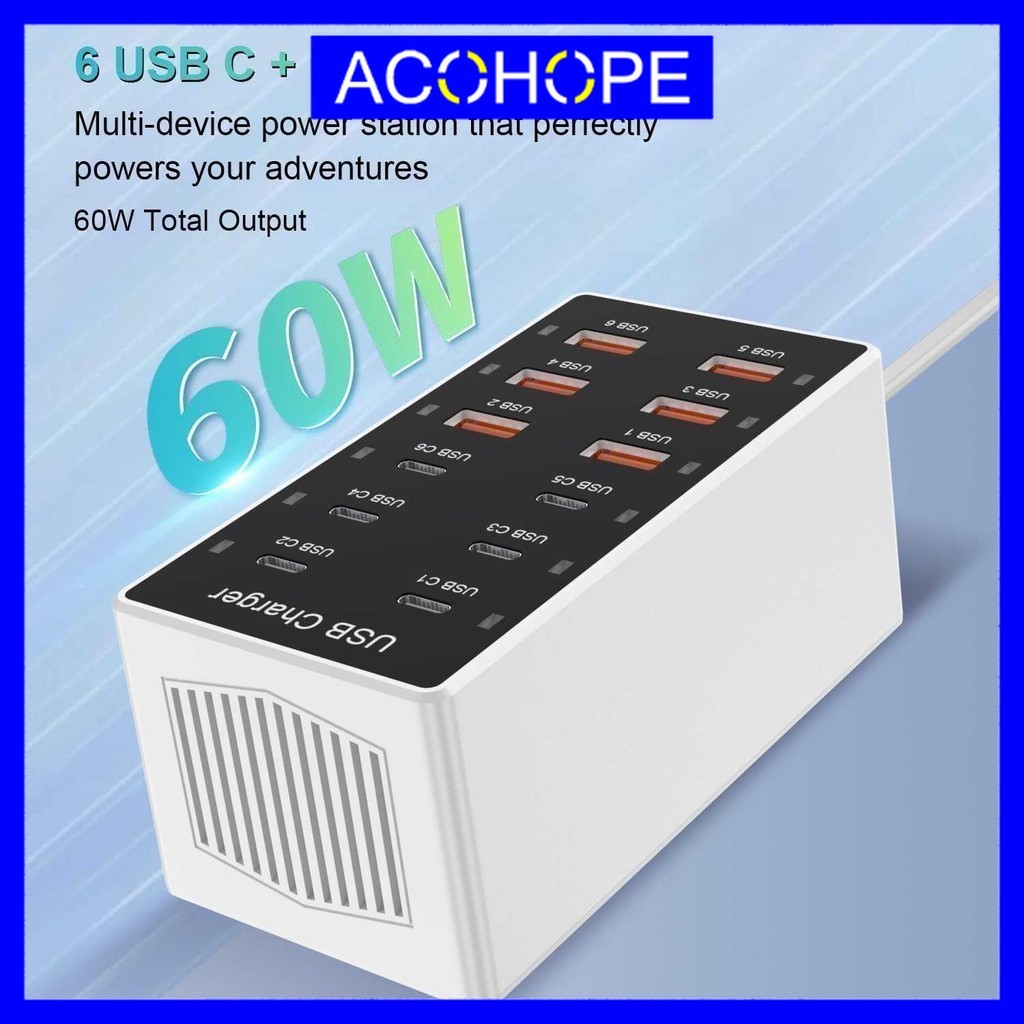 Afope USB Hub Charger 12 Multi Port Type C 5V/2.4A 60W EU Plug - YC-A6