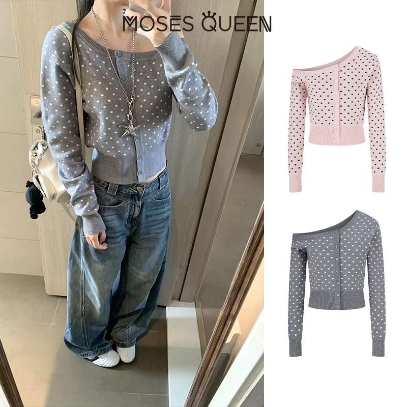 MOSESQUEEN เสื้อลายจุดกลวงสไตล์แฟชันหญิง retro แบบฝรั่งเศส #59787