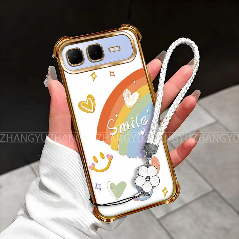 เหมาะสําหรับเคสโทรศัพท์ infinix smart 10 plus Rainbow Smile Anti Drop Hand Rope สี่มุมซิลิโคน TPU โปร่งใส Soft Case 022