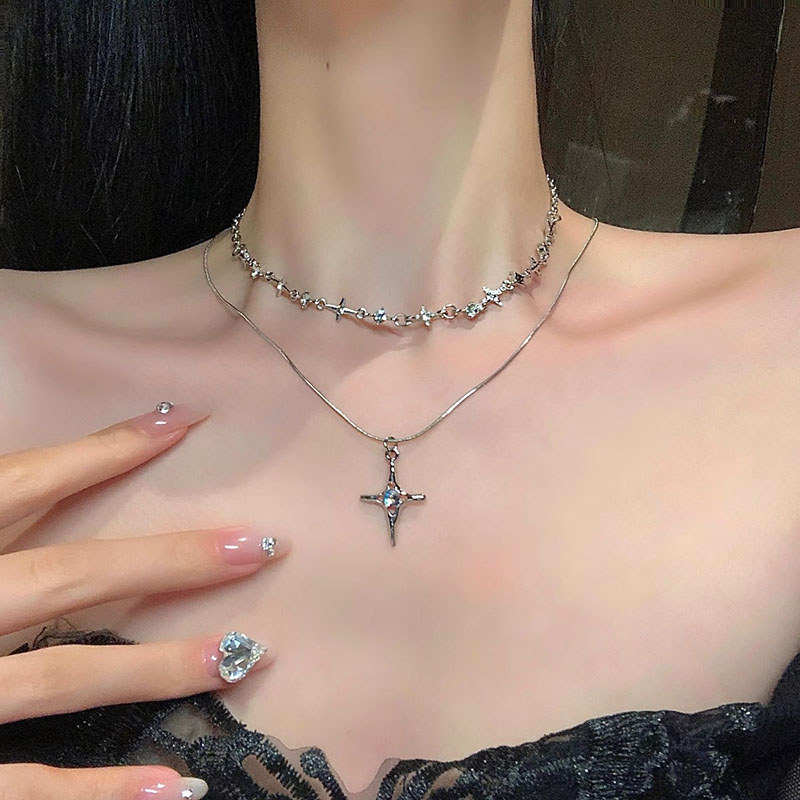 COD-ในไทย💖ไม้กางเขน ซิรคอน สร้อยคอ ผู้หญิง ช่อง โซ่ไหปลาร้า อเนกประสงค์ เรียบง่าย