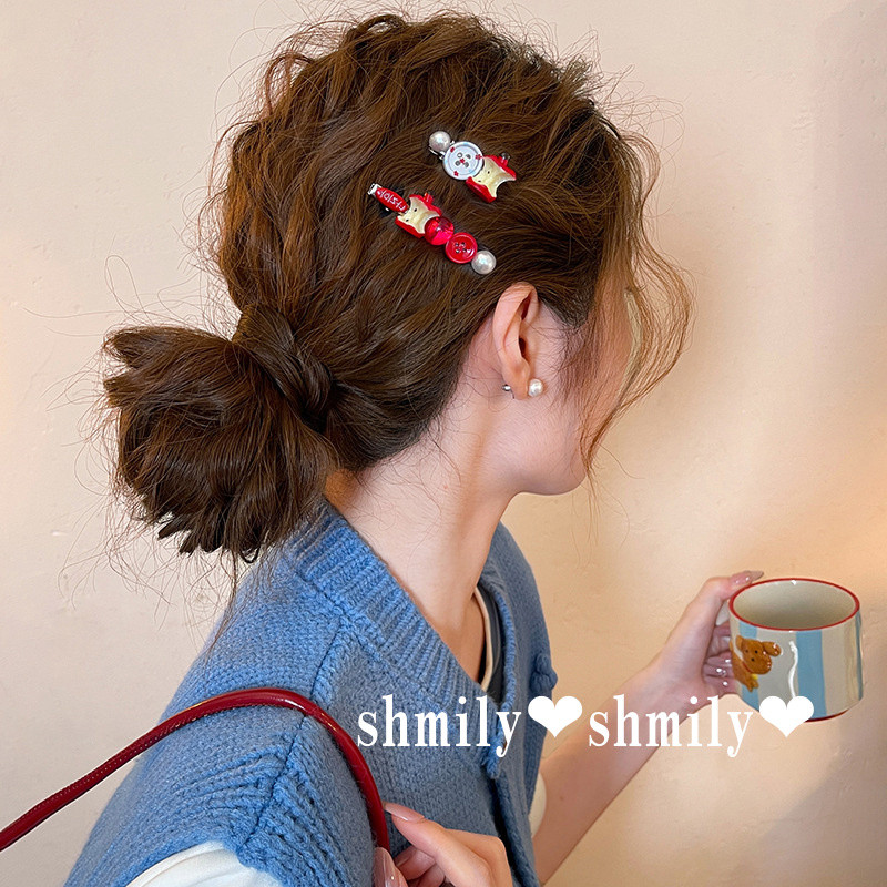 กิ๊บผมสไตล์ใหม่ มีปุ่มหัวใจสีแดงและคลิปสำหรับหน้าผาก