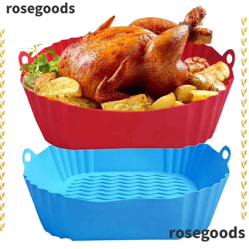 ROSEGOODS หม้อซิลิโคนสี่เหลี่ยม,Non-stick Mould LinersซิลิโคนAir Fryer Liners,นุ่มไก่ทอดอุปกรณ์เสริมReusable Bakingตะกร้าทําอาหาร