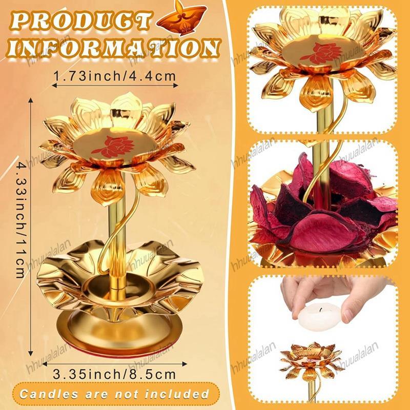 ของตกแต่งเทศกาลDiwali 2 ชิ้น โลหะ Diya Lotus เทียนยืนสำหรับงานเฉลิมฉลอง