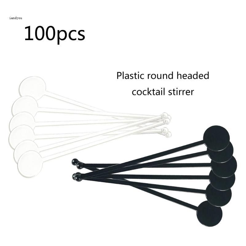 Iny 100PCS พลาสติก Swizzle Stick กวน Rod น้ําผลไม้ผสมรอบ Tip Coffee Stirrer