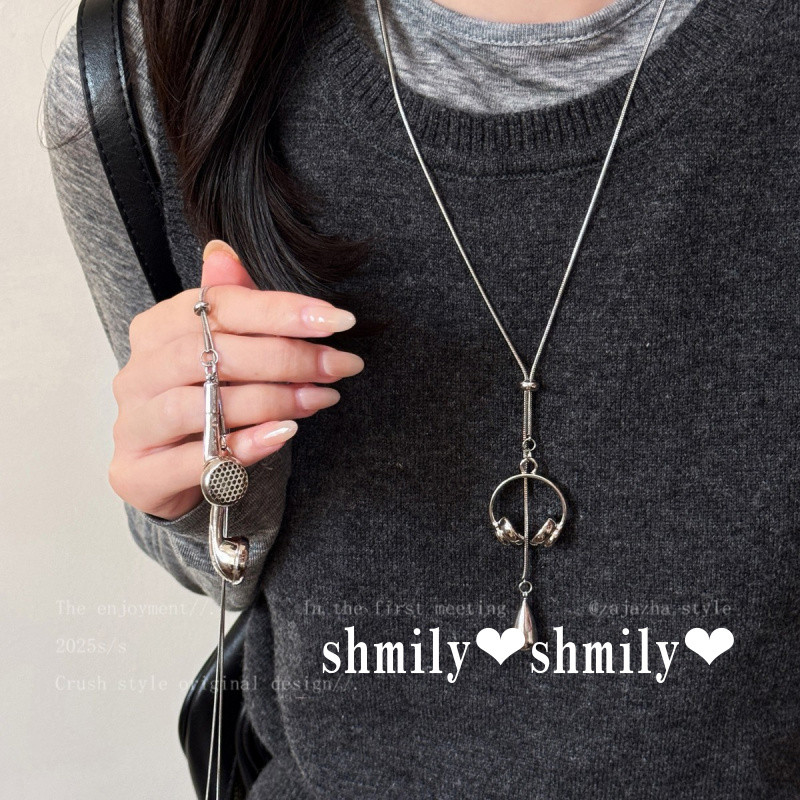สร้อยคอมีจี้สไตล์เกาหลี พร้อมโซ่เงินยาวสำหรับเสื้อกันหนาว