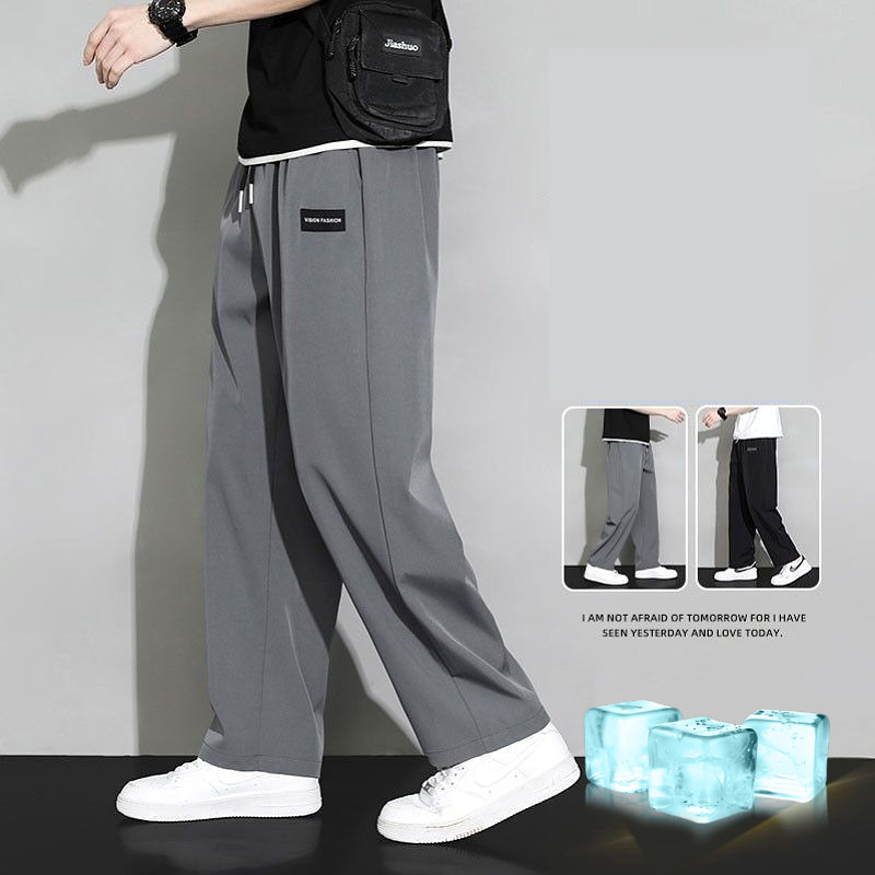 เอร์เชนชิ ผู้ชายฤดูร้อนบางแห้งเร็วหลวมพอดีขากว้างขาตรงกีฬากางเกงลําลอง - รูปที่ 4