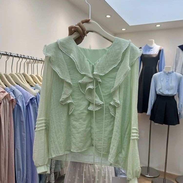 เสื้อชีฟองแขนยาวแบบใบบัวสไตล์ฝรั่งเศส โทนอ่อนโยน สำหรับปี 2025 - รูปที่ 6