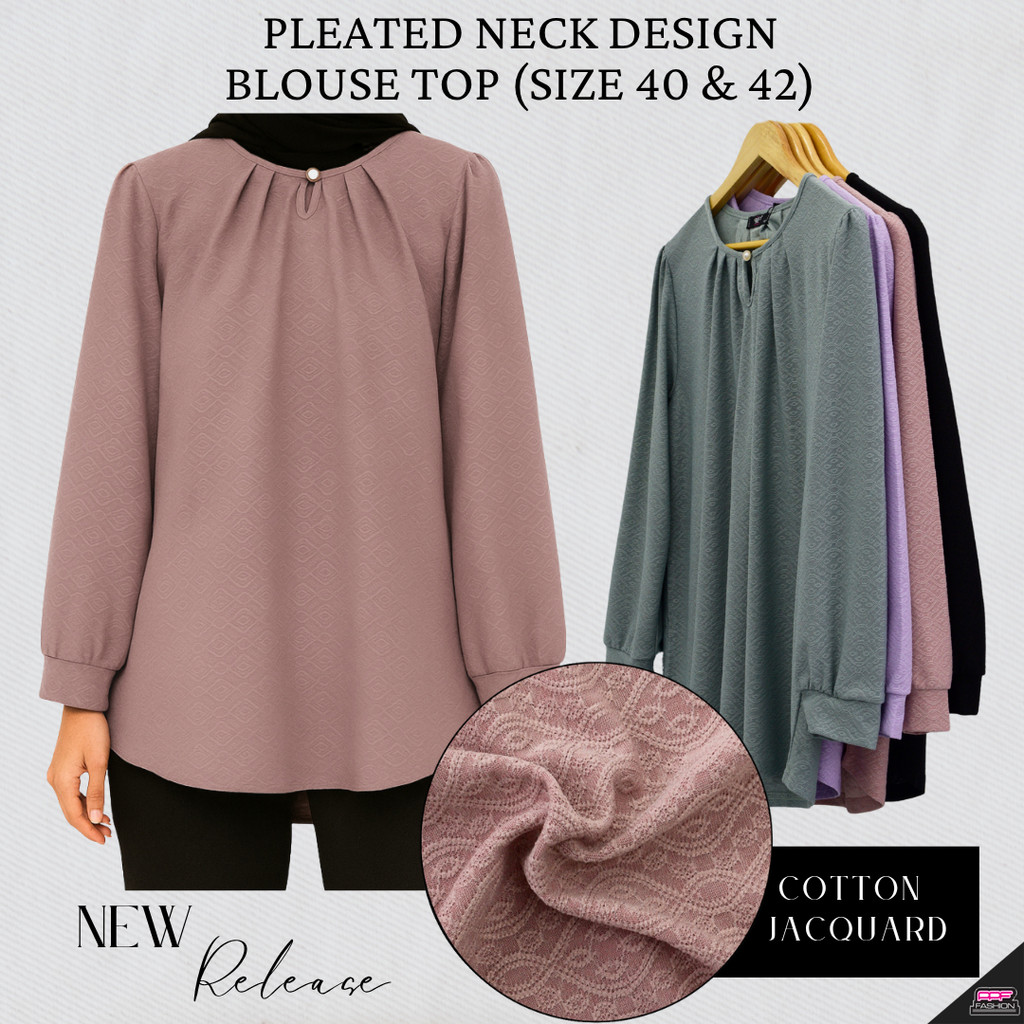 PPF DL6813 ขนาด 40 & 42 ผู้หญิงผ้าฝ้าย Jacquard คอจีบเสื้อด้านบน