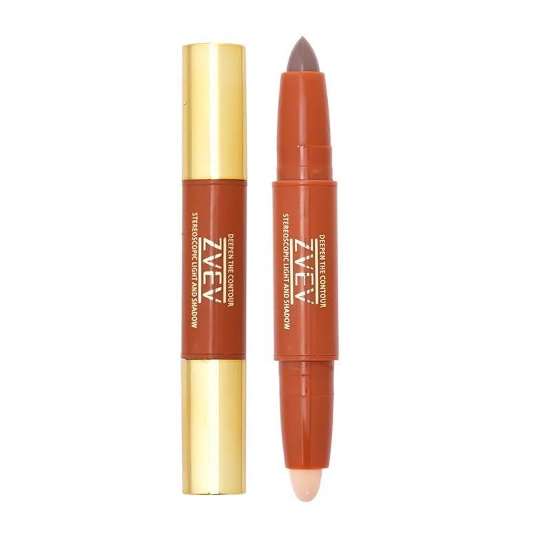 สินค้าใหม่พร้อมสต็อก ZVEV Elegant Contouring Stick Double-Headed Contouring Pen Matte Brightening Fa