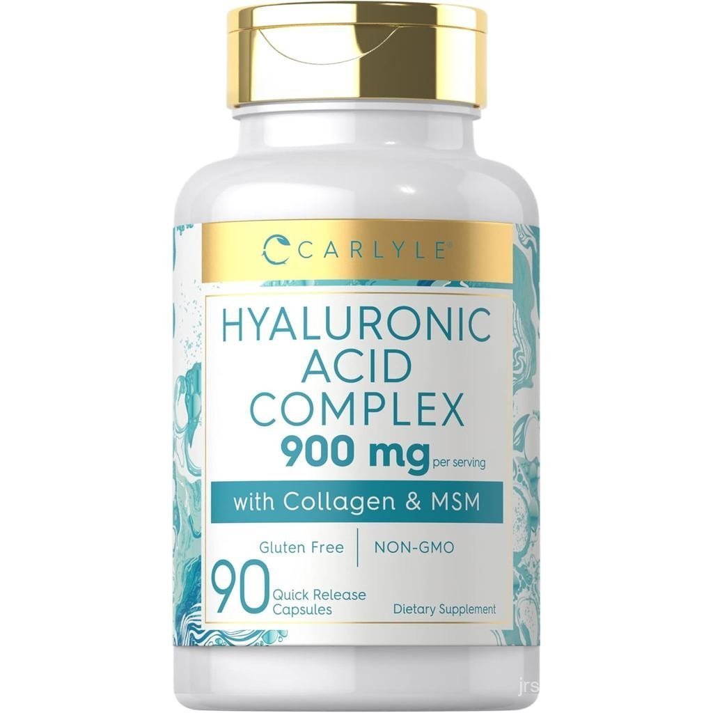 Carlyle Hyaluronic Acid Complex 900 มก | พร้อมคอลลาเจนและ MSM | 90 แคปซูล | ไม่ใช่จีเอ็มโออาหารเสริม