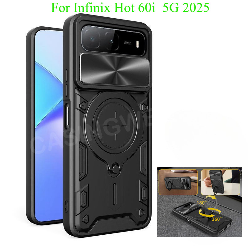 เคสโทรศัพท์สําหรับInfinix HOT 60i 5G Hot 60i 60 Pro + 4G 5G 2025 Armorแหวนขาตั้งสไลด์หน้าต่างเคสโทรศัพท์ป้องกันกันกระแทกปกหลัง