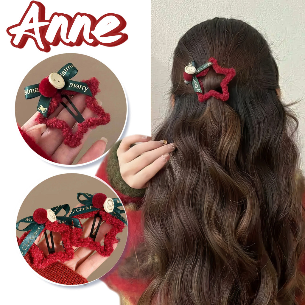 🌺Anne🌺กิ๊บหนีบผม คุณภาพสูง กิ๊บติดผมรูปดาวห้าแฉก ลายคริสมาส สไตล์เกาหลี น่ารัก สวย หวาน#VO-60