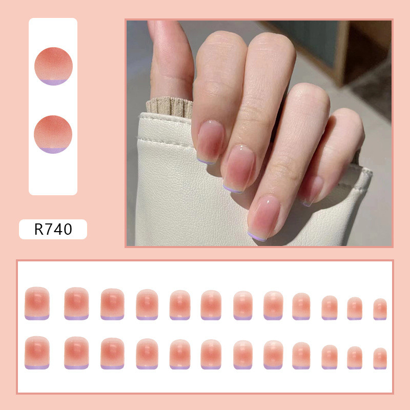 (กล่องเล็บปลอม) Pure Desire Blush Nail Art Lilac French Edge Fashion Nail Art