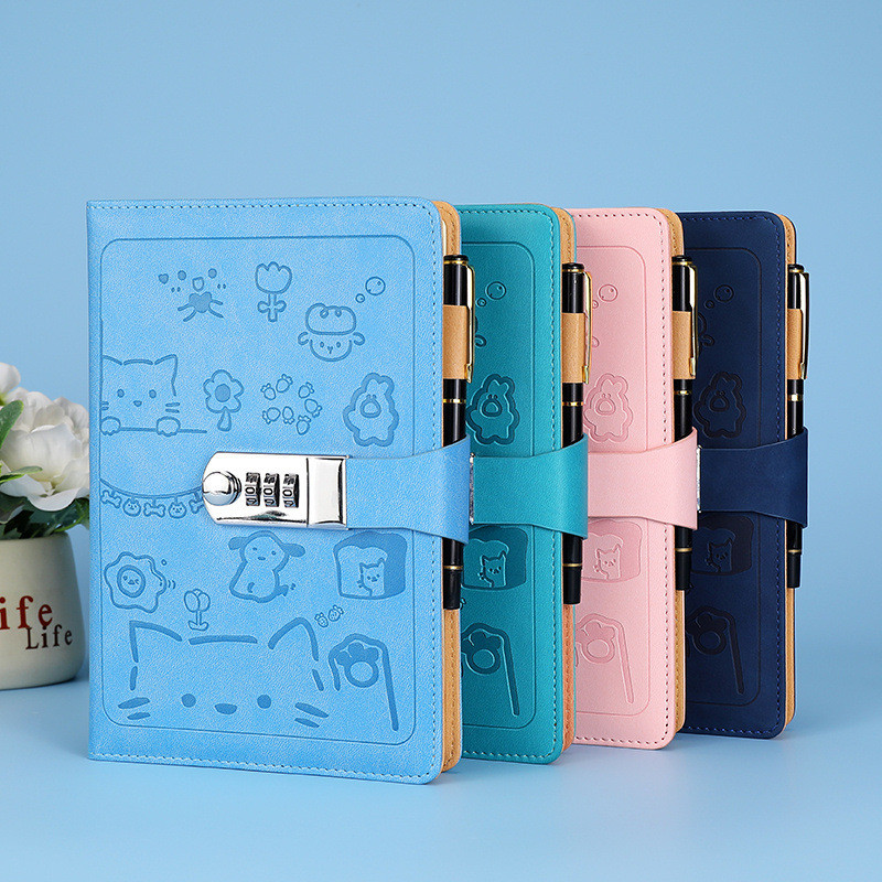 Hot Sale#Japan and South Korea a5Lockable Diary Notebook Fresh Leather Password Girl Password Thicke